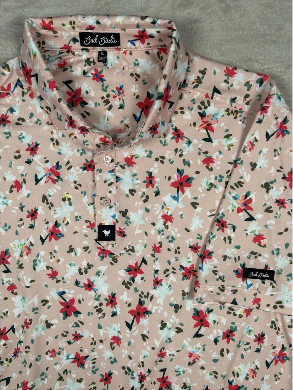 Bad Birdie Polo Shirt Mens XL Golf Floral Preppy Jersey Hawaiian Performance